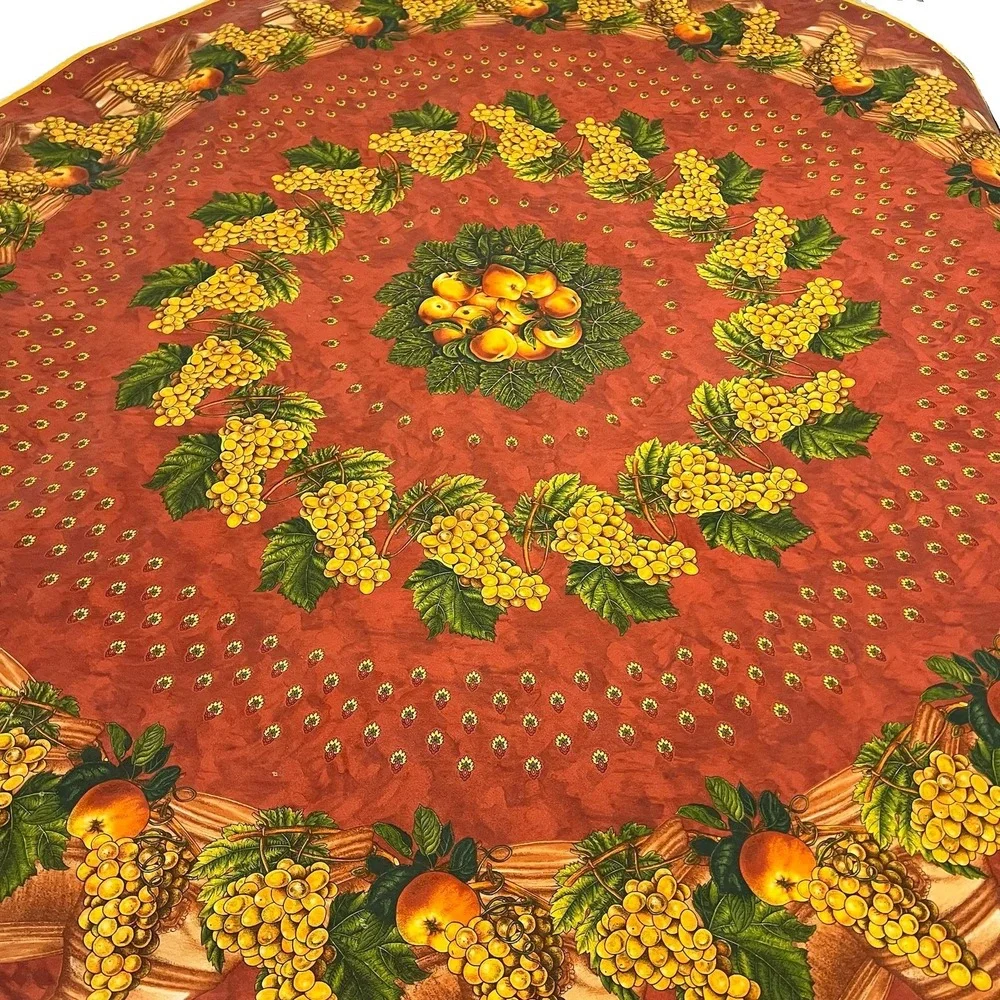 Vent Du Sud French Country Vtg Rustic Orchards Peach Grape Tablecloth 65